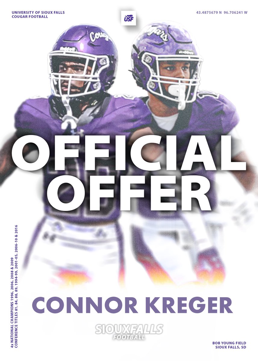 Connor Kreger (@connorkreger_26) on Twitter photo After a amazing conversation and visit with <a href="/jakob_thut/">Coach Thut</a> I am beyond grateful to say I have received my first d2 offer from <a href="/USFCougarsFB/">USF Football</a> 🙏🙏#1st After a amazing conversation and visit with <a href="/jakob_thut/">Coach Thut</a> I am beyond grateful to say I have received my first d2 offer from <a href="/USFCougarsFB/">USF Football</a> 🙏🙏#1st
