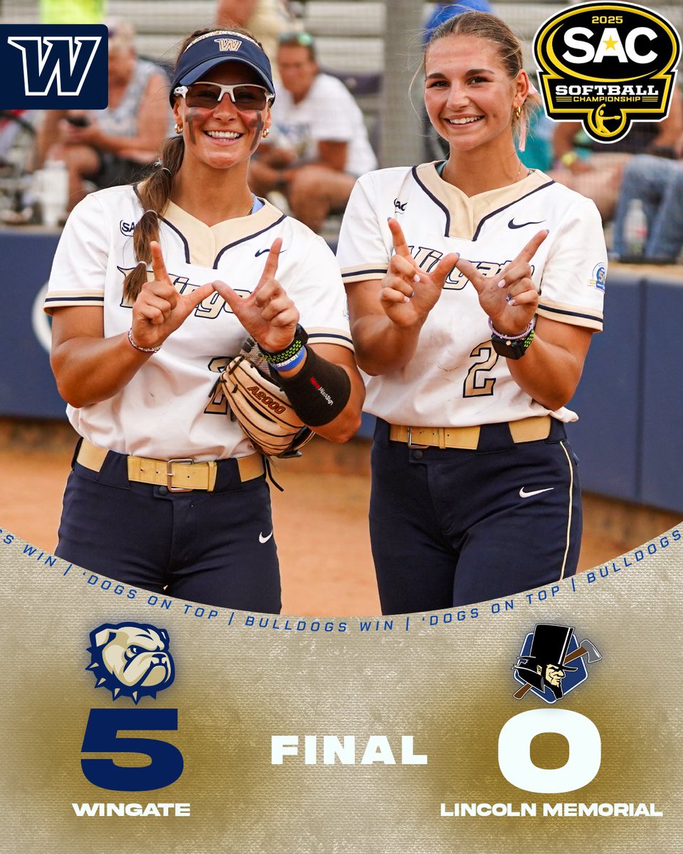 Wingate Bulldogs (@wu_bulldogs) on Twitter photo BULLDOGS WIN!!!!!!
<a href="/WingateSoftball/">Wingate Softball</a> blanks LMU 5-0 in the SAC Tourney elimination game!
Complete-game shutout from Huneycutt; Stevens drove in 2 runs, Scott homered!
βDogs onto Championship Saturday, facing LR at 11 AM
#OneDog BULLDOGS WIN!!!!!!
<a href="/WingateSoftball/">Wingate Softball</a> blanks LMU 5-0 in the SAC Tourney elimination game!
Complete-game shutout from Huneycutt; Stevens drove in 2 runs, Scott homered!
βDogs onto Championship Saturday, facing LR at 11 AM
#OneDog