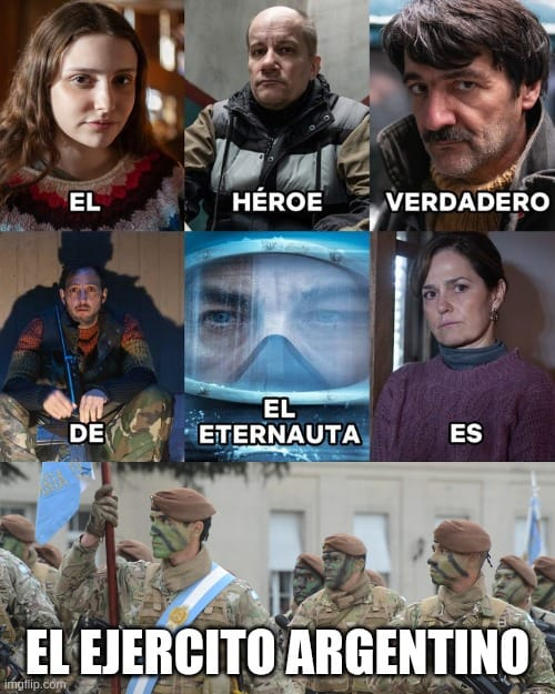 Terminé El Eternauta, evidentemente el mercado domó: Stagnaro huyó del relato progre simplón. 
- Los productores y Netflix quieren ganar guita y lo woke no paga. 
- Lo mejor: la realización técnica  
- Lo peor: la Peterson (lejos)  
- Guión: normal, cumple. Su principal fortaleza