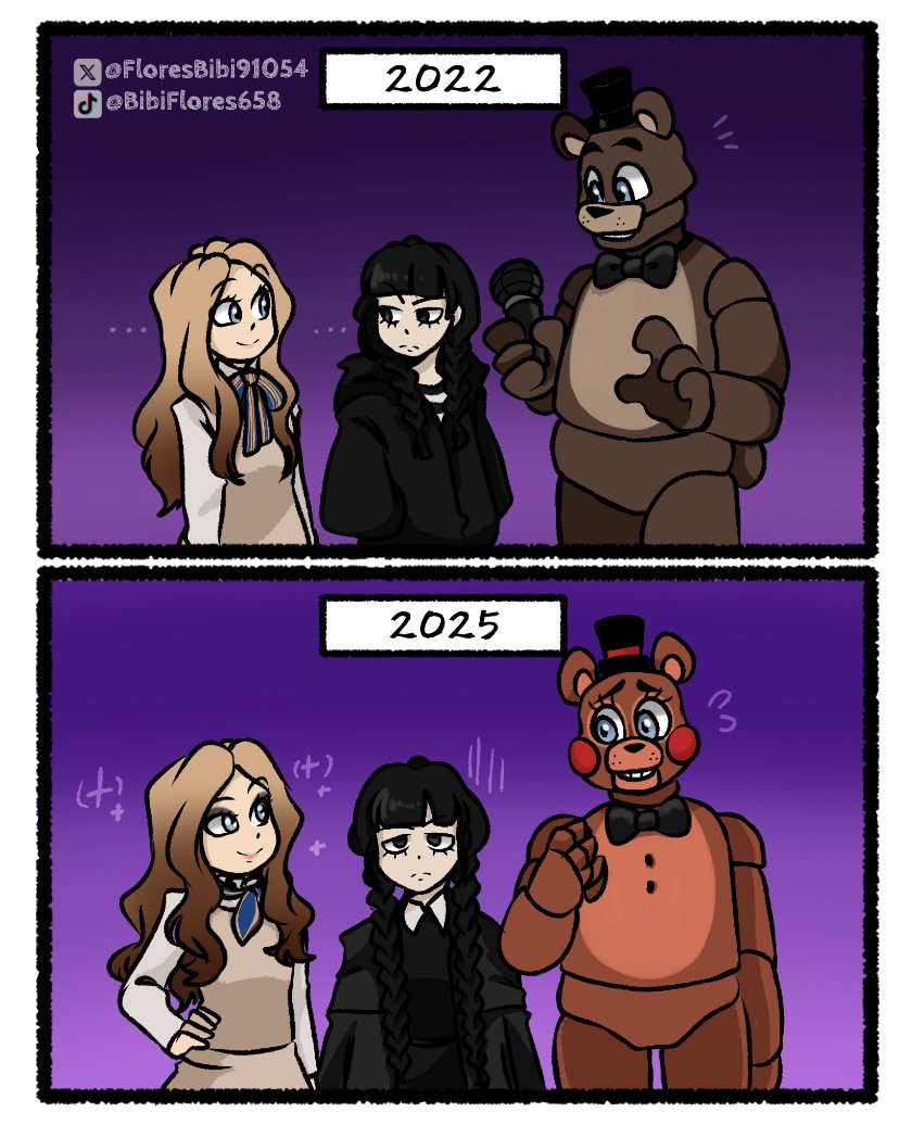 FloresBibi91054's tweet photo. Antes y Despues
Salen a este año🤯🤯

#FNAFMovie2 #FNAFMOVIE #m3gan #m3gan2 #Wednesday #WednesdaySeason2 #wednesdaynetflix #wednesdayaddams #FreddyFazbear https://t.co/K4JrXb4PYj