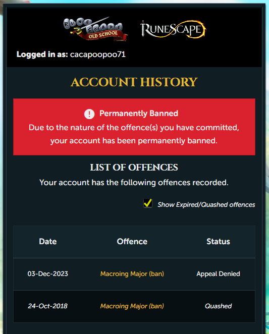 cacapoopoo71 (@cacapoopoo71) on Twitter photo Can the false ban on "cacapoopoo71" PLEASE be reviewed. The previous offence from 2018 (has been quashed) occurred when my account had been hacked. I did not use illegal software.
<a href="/JagexTwisted/">Mod Twisted</a>
<a href="/JagexSupport/">Jagex Support</a>
<a href="/JagexTyran/">Mod Tyran</a>
<a href="/JagexZee/">Mod Zee</a>
<a href="/JagexAyiza/">Ayiza</a>
<a href="/JagexSarnie/">Mod Sarnie</a>
<a href="/JagexLight/">Mod Light</a>
<a href="/JagexGoblin/">Mod Goblin</a> Can the false ban on "cacapoopoo71" PLEASE be reviewed. The previous offence from 2018 (has been quashed) occurred when my account had been hacked. I did not use illegal software.
<a href="/JagexTwisted/">Mod Twisted</a>
<a href="/JagexSupport/">Jagex Support</a>
<a href="/JagexTyran/">Mod Tyran</a>
<a href="/JagexZee/">Mod Zee</a>
<a href="/JagexAyiza/">Ayiza</a>
<a href="/JagexSarnie/">Mod Sarnie</a>
<a href="/JagexLight/">Mod Light</a>
<a href="/JagexGoblin/">Mod Goblin</a>