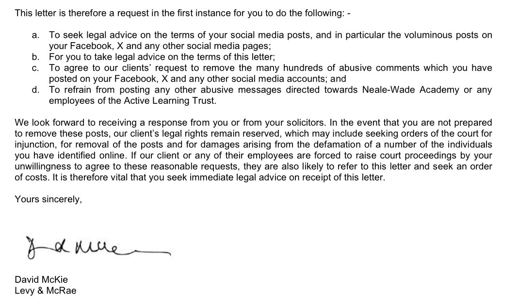 Academy Trusts like The Active Learning Trust try &amp; frighten their victims with threats of legal action. They tried to buy my silence with a 30 grand NDA but I said NO! They are at a loss because I am speaking out. To call my truth ‘abusive’ is absolutely unreal after their 16