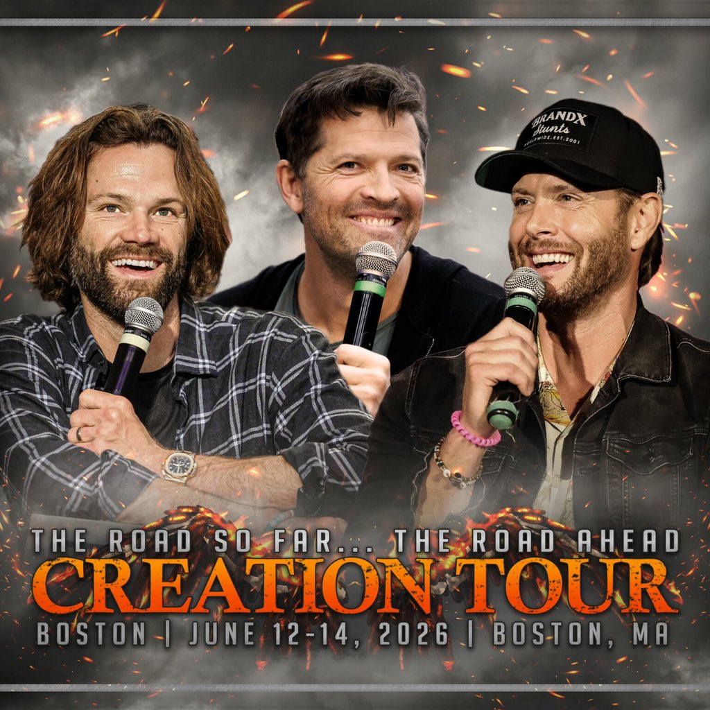 CreationEnt's tweet photo. We had such great success with our The Road So Far... The Road Ahead Convention in Boston in 2025 that we HAD to return in 2026 for more fun on June 12-14, 2026 at the lovely Westin Boston Seaport District Hotel!

We can't believe our incredible good fortune working with the fantastic Supernatural headliners Jensen Ackles, Jared Padalecki & Misha Collins. It's been an amazing journey with them, and it's only going to get better!

The top-of-the-line Gold Weekend Packages are now available. The package includes the best-reserved seats in the theater, complimentary autographs from Jensen, Jared & Misha and much more!  NOTE: There is limited seating for this convention, so be sure to grab your premiere seats as soon as possible.

Get tickets here: https://t.co/hqa6T1Liht