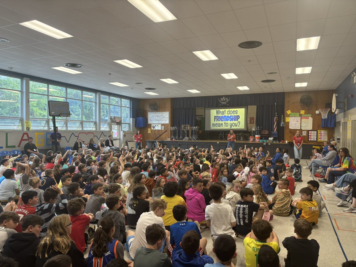 Middletown Village students participate in a Whole School Morning Meeting led by our Grade 3 staff to kick off our monthly theme of #Friendship! #MTPSPride #MVSGriffins