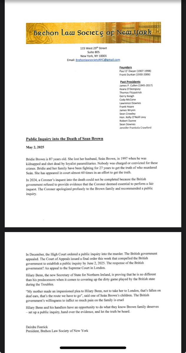 <a href="/BrehonLawNYC/">Brehon Law</a> Statement Regarding Public Inquiry into the Death of Sean Brown