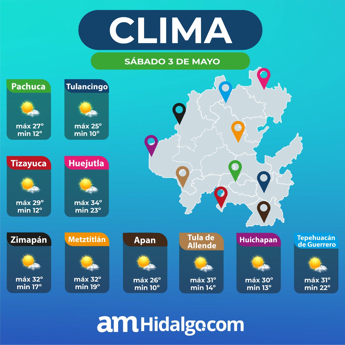amdigitalhgo's tweet image. ☁️🌦 ¡Prepárate, Hidalgo! El pronóstico del clima indica cambios importantes: posibles lluvias, nublados y variaciones de temperatura en distintas regiones del estado. 🌡️ No olvides revisar tu zona antes de salir y toma precauciones.
\#ClimaHidalgo #PronósticoDelTiempo #Lluvias…