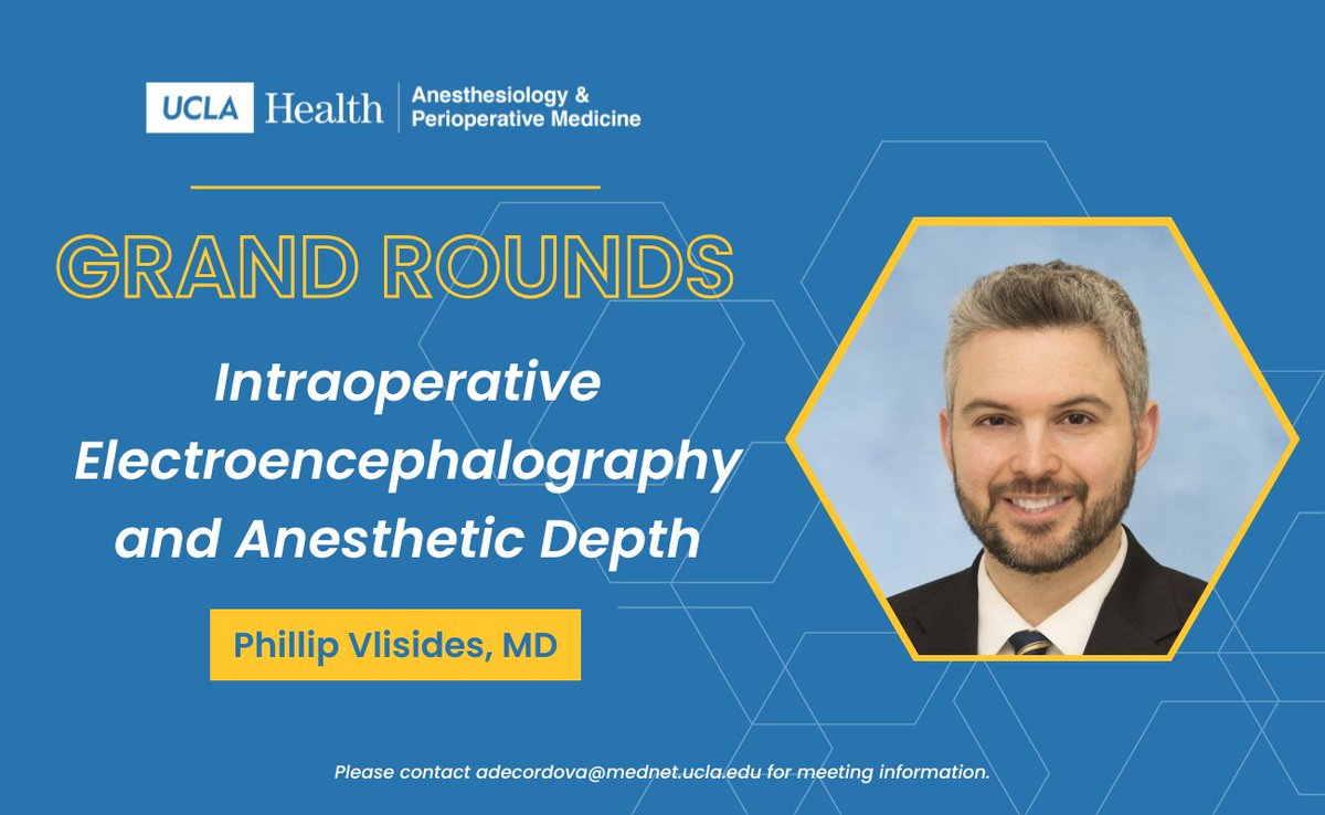 UCLA Anesthesiology (@uclaanes) on Twitter photo Phillip Vlisides, MD, Associate Professor in Anesthesiology and Executive Director of Neuroscience Research <a href="/UMichMedSchool/">University of Michigan Medical School</a>, will be joining <a href="/UCLAAnes/">UCLA Anesthesiology</a> this week! Dr. Vlisides will present at our #GrandRounds tomorrow on intraoperative EEGs and anesthetic depth! ❤️🩺 Phillip Vlisides, MD, Associate Professor in Anesthesiology and Executive Director of Neuroscience Research <a href="/UMichMedSchool/">University of Michigan Medical School</a>, will be joining <a href="/UCLAAnes/">UCLA Anesthesiology</a> this week! Dr. Vlisides will present at our #GrandRounds tomorrow on intraoperative EEGs and anesthetic depth! ❤️🩺