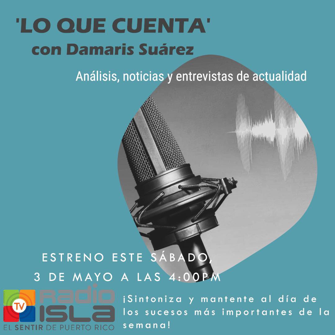 Lo que cuenta con Damaris Suarez (@loquecuenta_ds) on Twitter photo ⏰ ¡Ya casi! Mañana sábado a las 4:00 p.m. acompáñanos en ‘LO QUE CUENTA’ con Damaris Suárez
La mejor forma de ponerse al día con las noticias más importantes de la semana, en solo 60 minutos.
¡No te lo pierdas! 📡✨ Sábado 4:00pm por <a href="/radioislatv/">Radio Isla 1320</a> #Noticias ⏰ ¡Ya casi! Mañana sábado a las 4:00 p.m. acompáñanos en ‘LO QUE CUENTA’ con Damaris Suárez
La mejor forma de ponerse al día con las noticias más importantes de la semana, en solo 60 minutos.
¡No te lo pierdas! 📡✨ Sábado 4:00pm por <a href="/radioislatv/">Radio Isla 1320</a> #Noticias