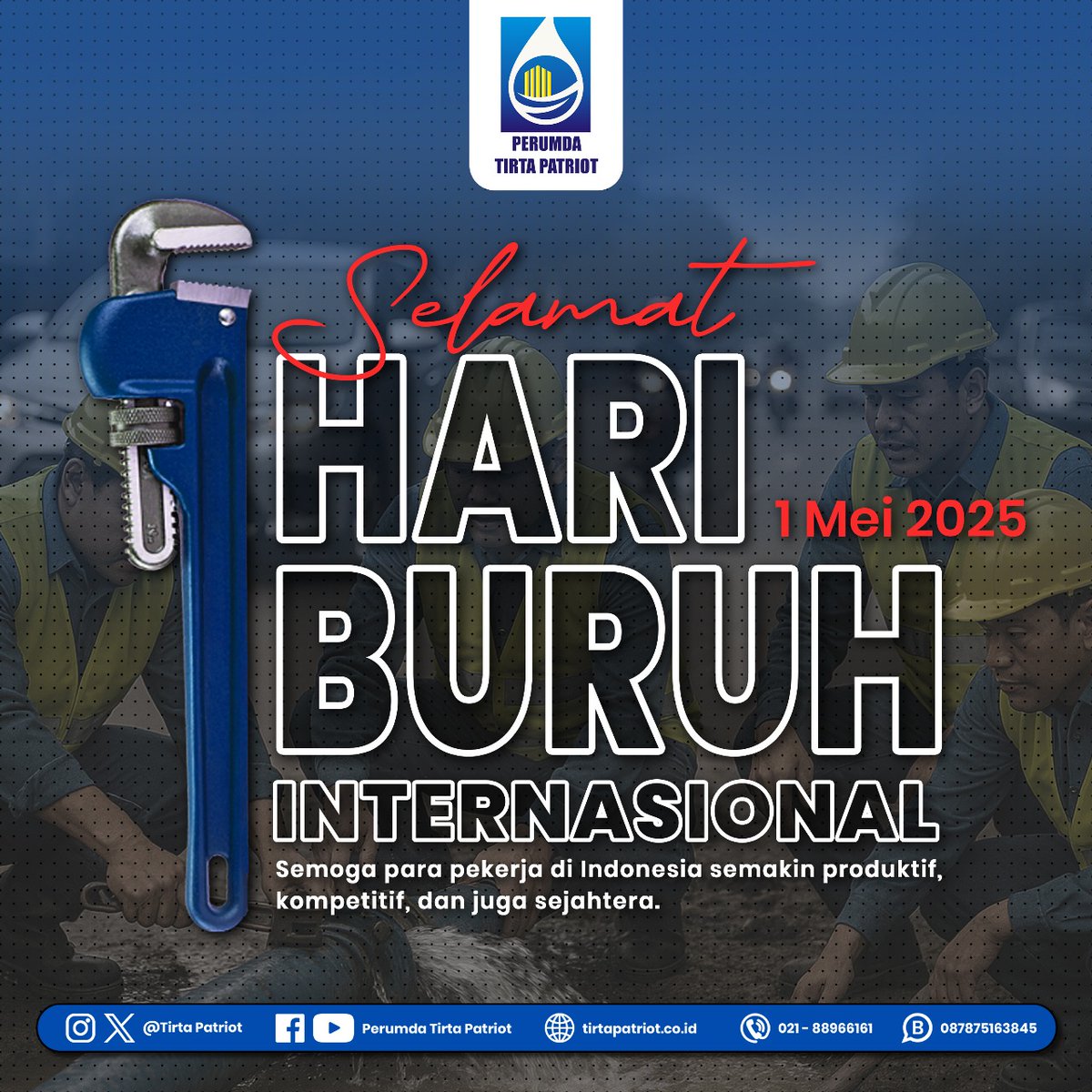 HARI BURUH 2025

Keluarga Besar Perumda Tirta Patriot mengucapkan Selamat Hari Buruh tahun 2025.

"Semoga para pekerja di Indonesia semakin produktif, kompetitif, dan juga sejahtera"

#perumdatirtapatriot
#humastirtapatriot