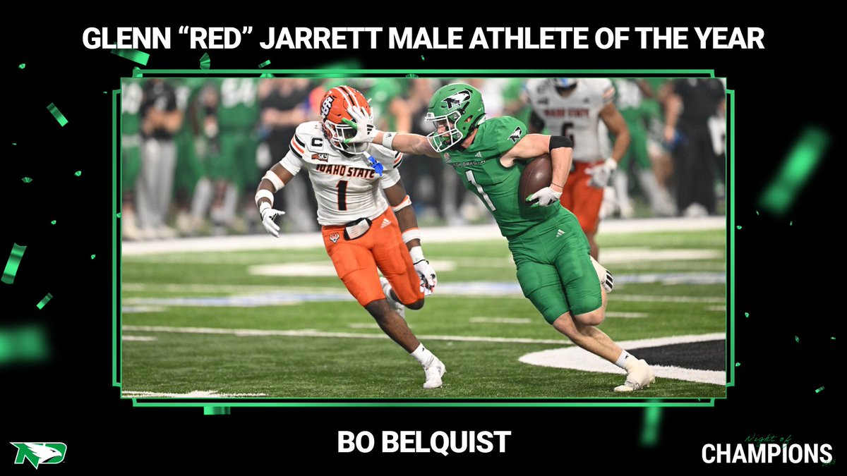 NorthDakotaAthletics (@undsports) on Twitter photo Our final award of the night is the Glenn "Red" Jarrett Male Athlete of the Year in honor of the great Glenn "Red Jarrett, a three sport star at UND. And the winner is goes to <a href="/UNDfootball/">North Dakota Football</a> Bo Belquist! Congrats, Bo!!
#UNDproud | #LGH Our final award of the night is the Glenn "Red" Jarrett Male Athlete of the Year in honor of the great Glenn "Red Jarrett, a three sport star at UND. And the winner is goes to <a href="/UNDfootball/">North Dakota Football</a> Bo Belquist! Congrats, Bo!!
#UNDproud | #LGH