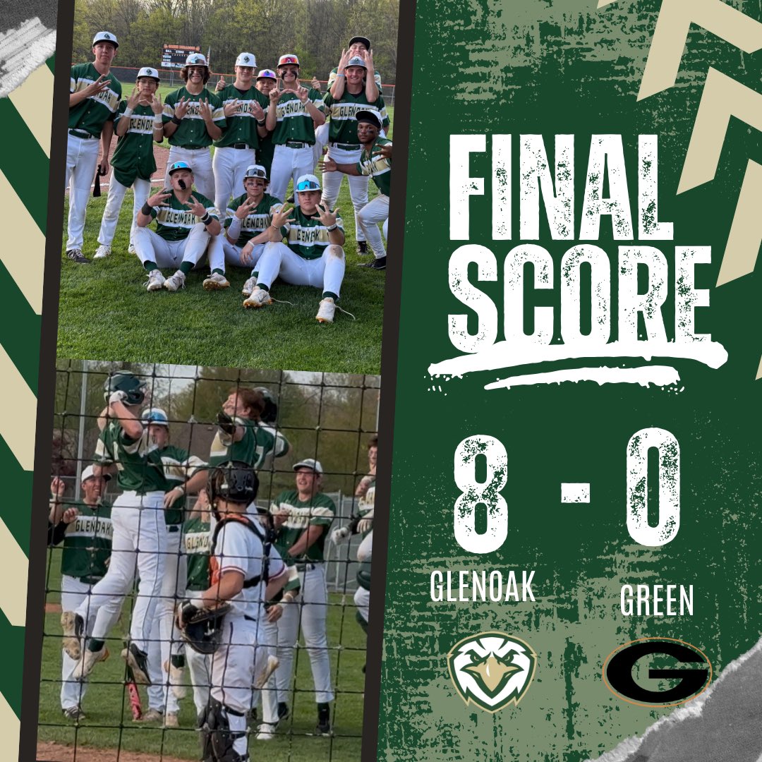 GlenOak moves to 13-4 (4-4) on the season with a 8-0 win vs Green. 

Sibert with a CG shutout with 9 Ks.  💎
Zets with a 3R 💣
Broom and Mazeke both with 3 hits on the night. 

#flcscores