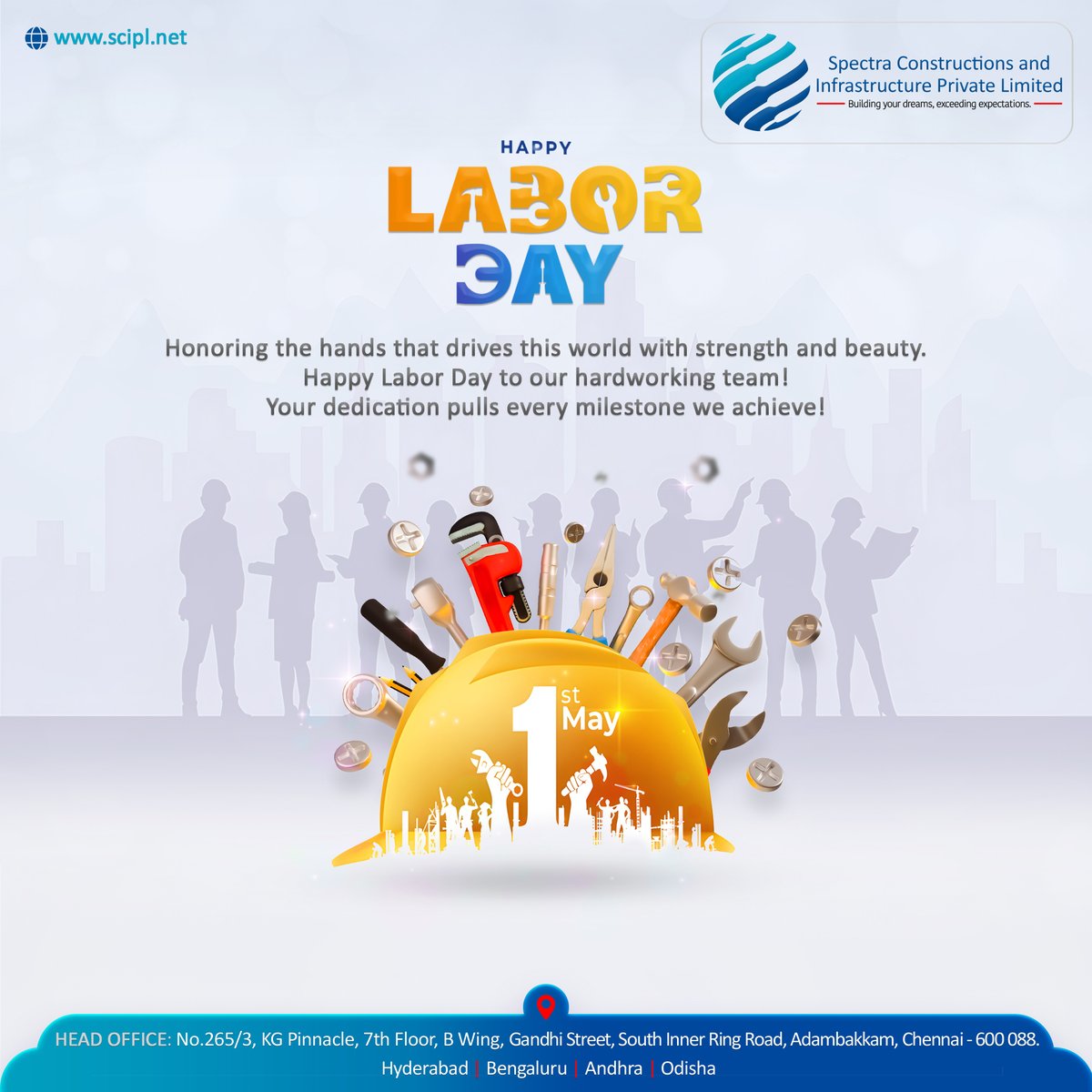 scipl2025's tweet photo. Celebrating Labor Day with Spectra Team! We honor the tireless efforts of our workforce in building structures that stand the test of time.
#SpectraConstructionsAndInfrastructurePrivateLimited #SCIPL #laborday #labourday #workersday #labordayweekend #happylaborday https://t.co/GMVhsgbXKL