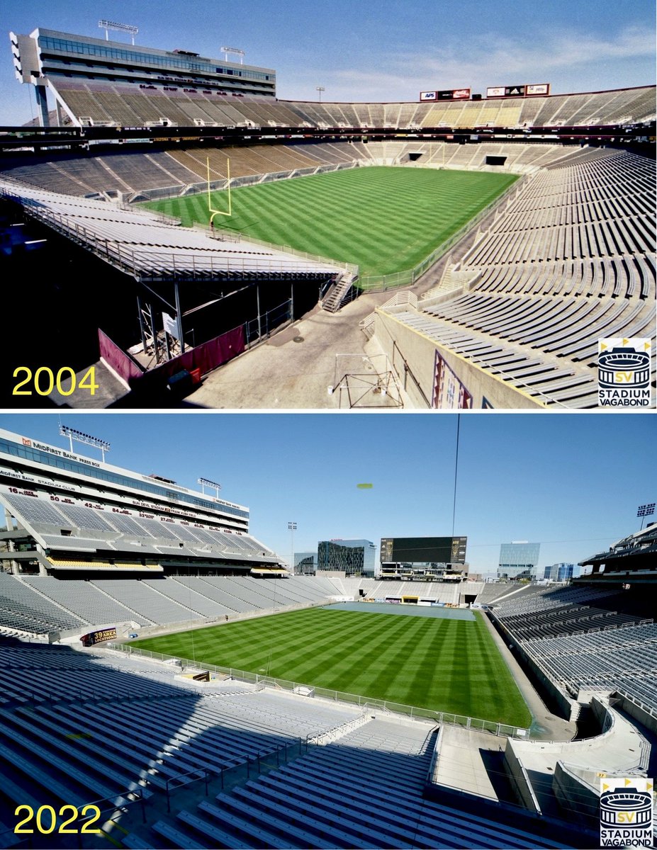 Stadium Vagabond (@stadiumvagabond) on Twitter photo Sun Devil Stadium, Tempe, AZ 2004 & 2022; Home of the Arizona State University Sun Devils; former home of Phoenix/Arizona Cardinals from 1988-2005; Site of Super Bowl in 1996 
#SunDevilStadium #TempeAZ #ASU #ForksUp #nfl #ArizonaState #SunDevils #ASUFootball #ArizonaCardinals Sun Devil Stadium, Tempe, AZ 2004 & 2022; Home of the Arizona State University Sun Devils; former home of Phoenix/Arizona Cardinals from 1988-2005; Site of Super Bowl in 1996 
#SunDevilStadium #TempeAZ #ASU #ForksUp #nfl #ArizonaState #SunDevils #ASUFootball #ArizonaCardinals