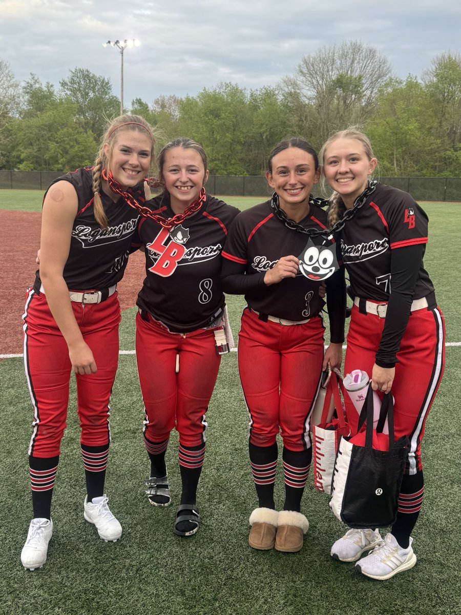 Celebrating a 10-2 win over Western. Celebration chains for four players. Gracie throws a complete game allowing 0 earned runs, 1 hit, 10k’s. Natalee 2 hits &amp;  2 run home run 3 RBI. Adrienne with 3 hits, triple and 3RBI. Teagan with a great diving catch.