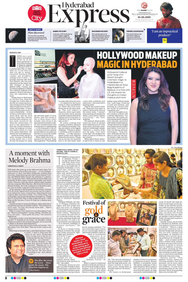 XpressHyderabad's tweet photo. Check out today’s #cityexpress, where we have Hollywood SFX, cinema &amp; prosthetics makeup artist Yong-chin Breslin on her experience, inspiration, her thoughts on Indian makeup &amp; more.
@santwana99 @Kalyan_TNIE @PrasannaRS2 @Reshmijourno 

For more stories https://t.co/zD4JGkPGU4 https://t.co/X7n6NyBbX3