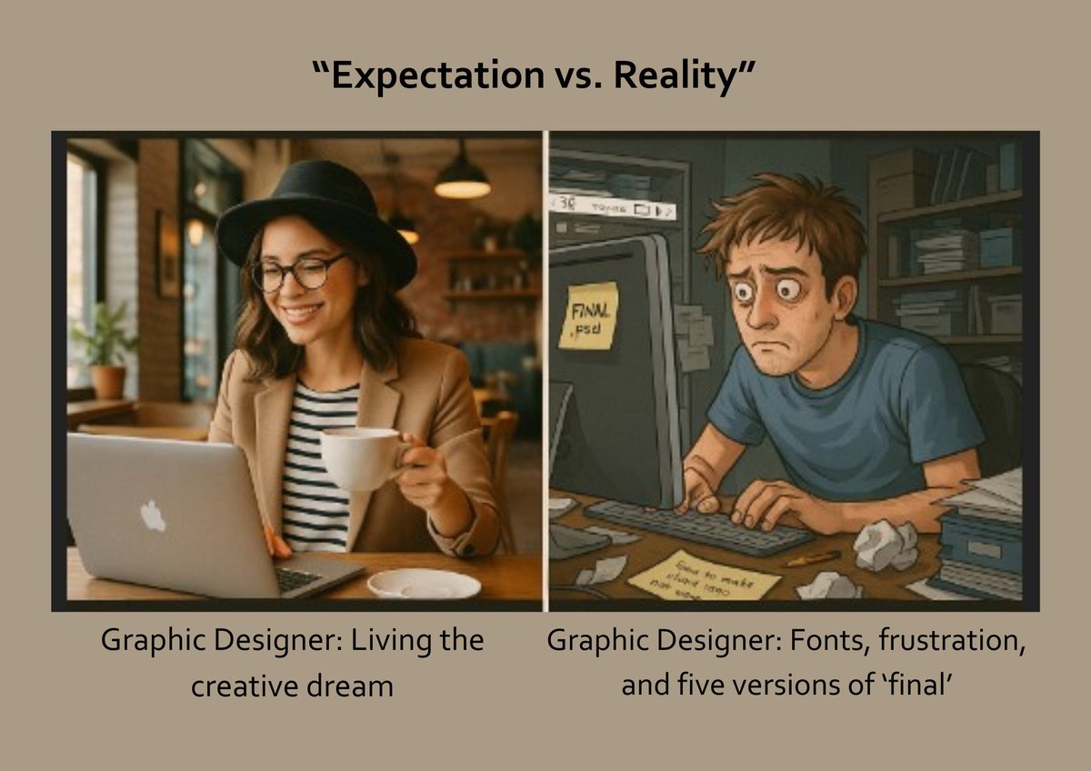 pilotcowstudio's tweet image. Behind every clean design is caffeine, chaos, and the file: final_FINAL_revisedFIXED2.psd
#GraphicDesignHumor #DesignerLife #CreativeStruggle