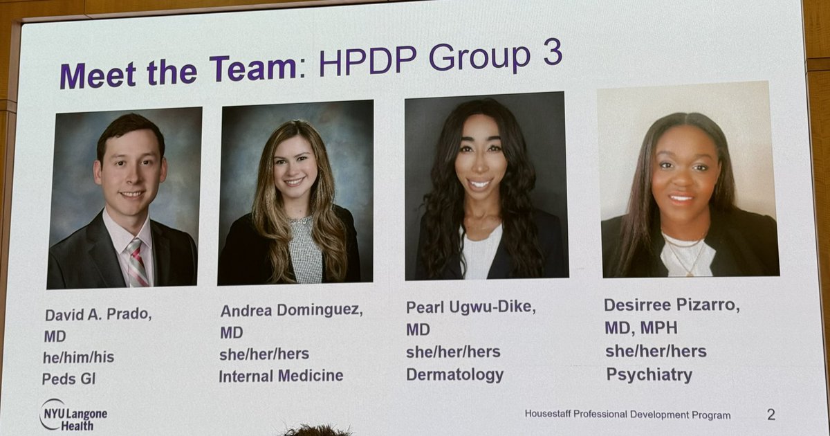Nadia Ovchinsky, MD, MBA, FAASLD (@dr_novchinsky) on Twitter photo Congratulations to all the participants of the Housestaff Professional Development Program <a href="/nyulangone/">NYU Langone Health</a>
🔅great job on all the wonderful presentations!
🔅especially proud of all our pediatric trainees and our very own Dr. David Prado
#ResidentWellness
#MindfulLiving
#MedEd #GME Congratulations to all the participants of the Housestaff Professional Development Program <a href="/nyulangone/">NYU Langone Health</a>
🔅great job on all the wonderful presentations!
🔅especially proud of all our pediatric trainees and our very own Dr. David Prado
#ResidentWellness
#MindfulLiving
#MedEd #GME