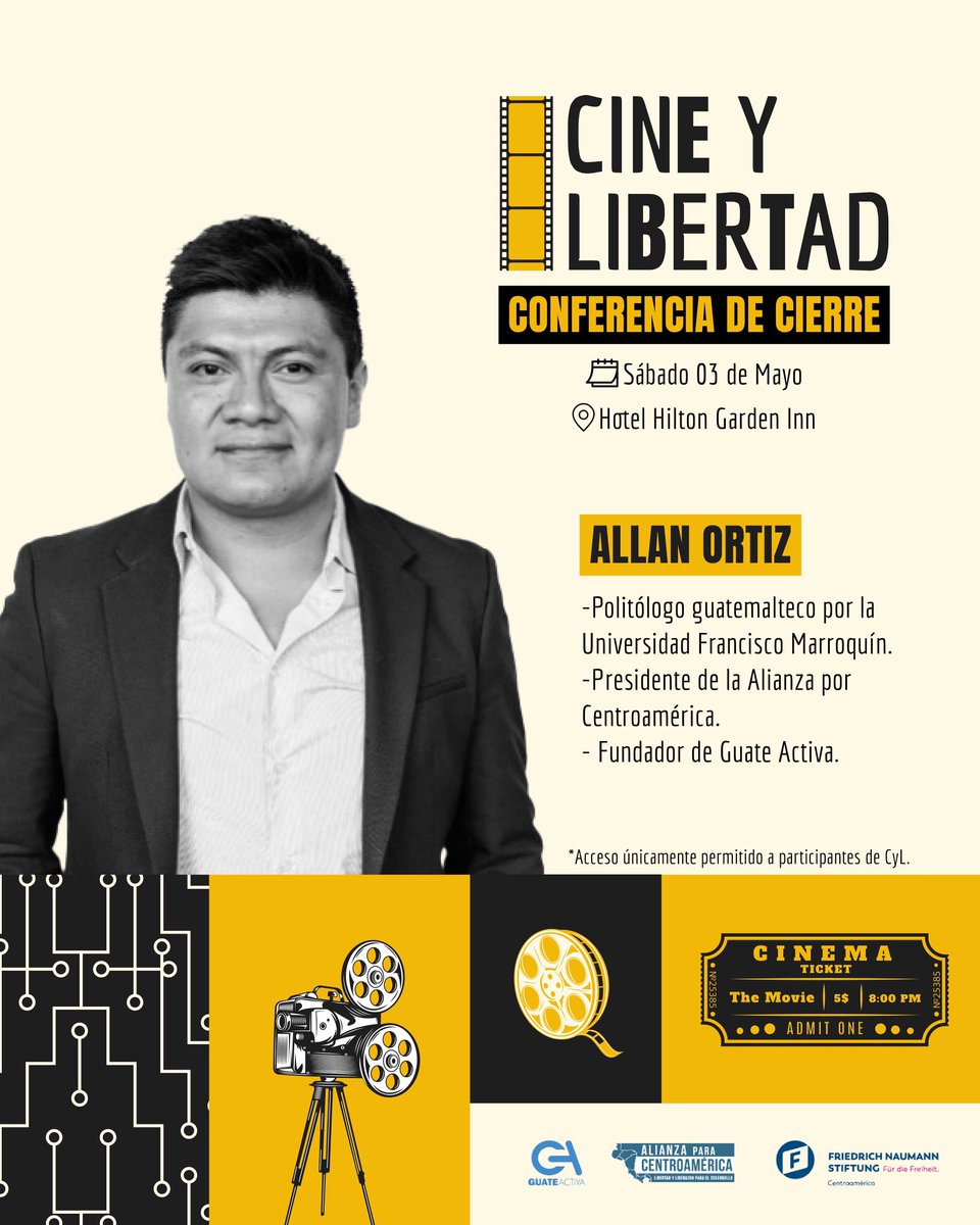 Contaremos con la presencia especial de <a href="/AllanOrtizG/">Allan David</a> , fundador de GuateActiva, en el gran cierre de Cine y Libertad.