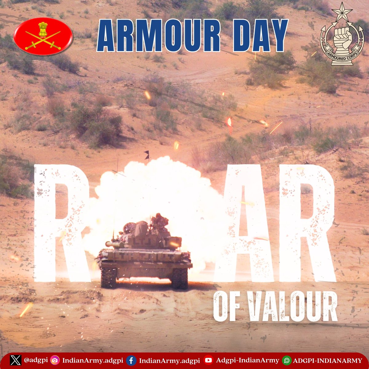 adgpi's tweet photo. #ArmourDay

#GeneralUpendraDwivedi, #COAS and All Ranks of #IndianArmy convey best wishes to All Ranks, Veterans &amp; Families of the Armoured Corps on the occasion of #ArmourDay.

#IndianArmy
@DefenceMinIndia
@SpokespersonMoD
@HQ_IDS_India https://t.co/kimzEsutAm