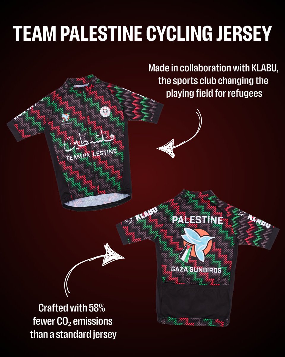 Are you Team Palestine? 🇵🇸

For only the 2nd time, our flag flies at the Para-Cycling World Cup. Now you can wear the jersey too. Made sustainably with <a href="/KLABUofficial/">KLABU</a> and Velor Cycling. Support refugees through sport.

klabu.org/sportswear/tea…

#RideWithPurpose #JoinTheKLABU