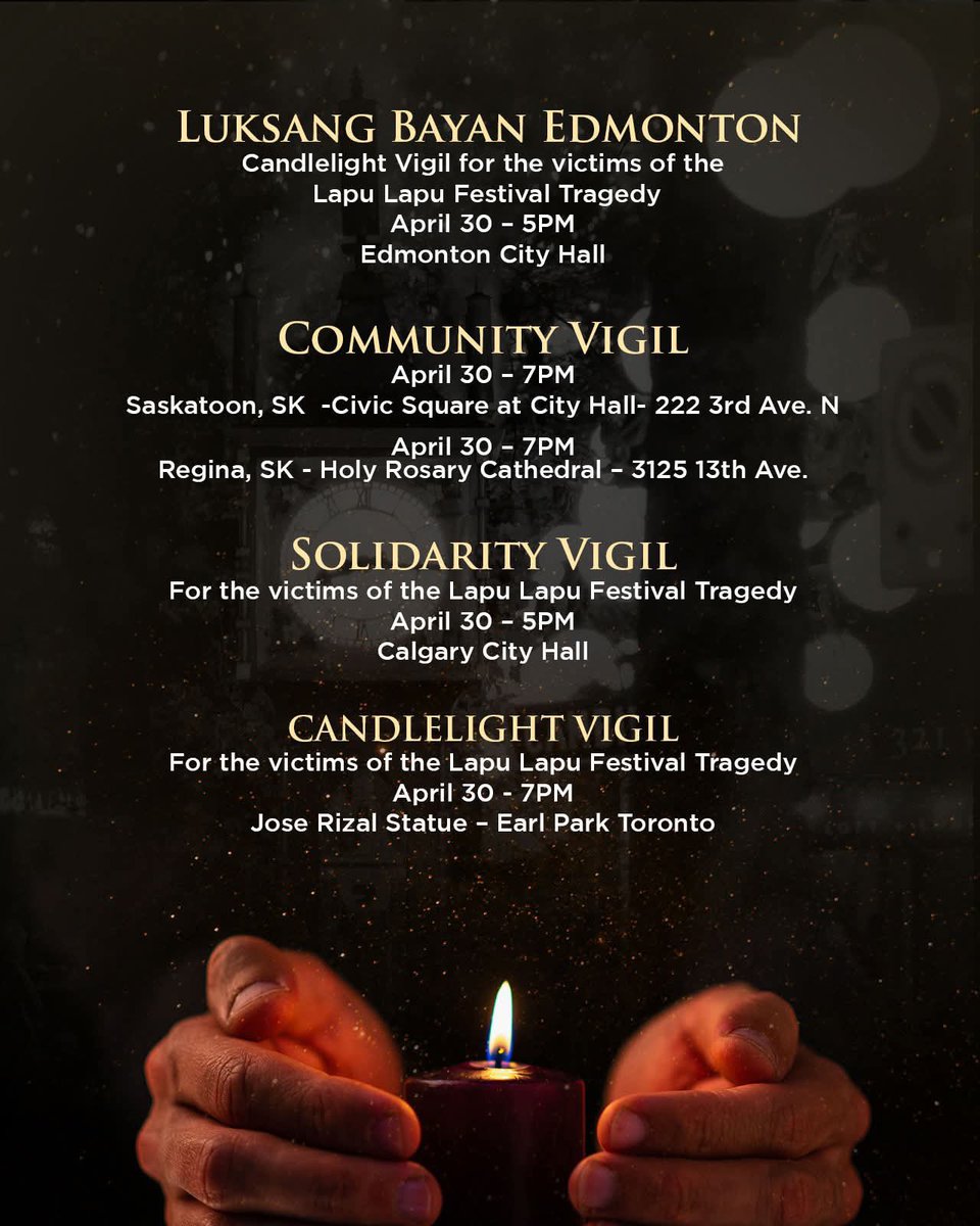 FiestaYYC's tweet image. Across the country, communities are coming together in spirit—hearts united in grief, love, and prayer—for those who lost their lives and for everyone affected by the tragedy at the Lapu-Lapu Filipino Festival.
To our kababayans in Vancouver, BC, please know: we mourn with you.