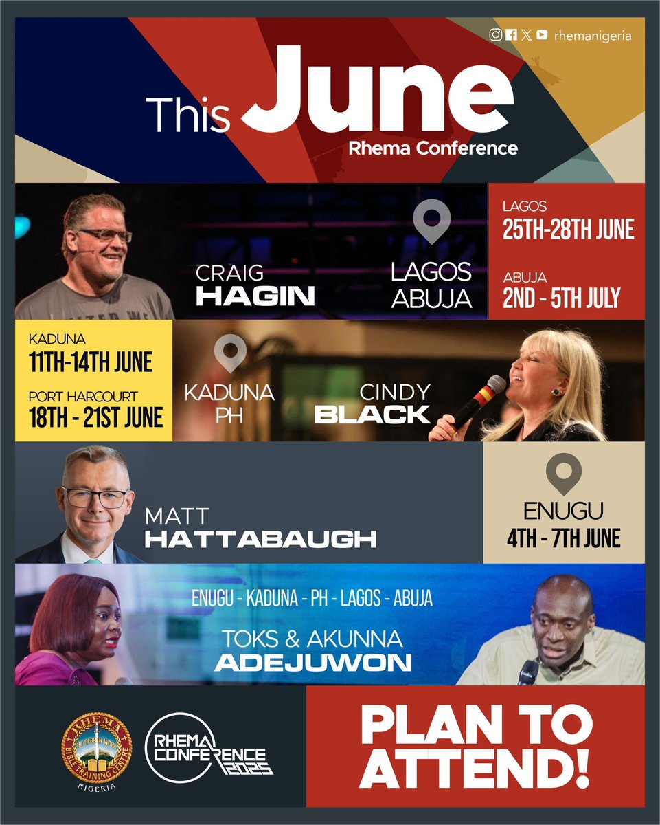 ToksAdejuwon's tweet photo. RHEMA CONFERENCE 2025 IS HERE!

It kicks off on the 4th of June and runs through to the 5th of July, 2025.

This year, we have a line up of seasoned speakers.

ARE YOU READY???????
.
.
.
#RhemaConference25
#RC25
#FaithSeminar
#PrayerClinic
#HolyGhostMeeting https://t.co/vrvncS1VB8