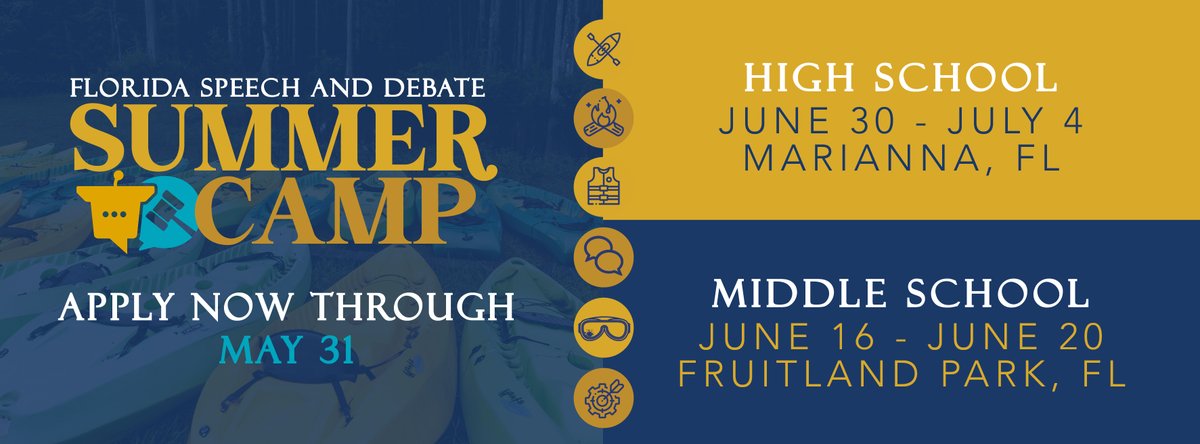 civicsanddebate's tweet image. Applications are open NOW for Florida Speech and Debate Summer Camps! 

Visit civicsanddebate.com/camp for more information and to apply now!
