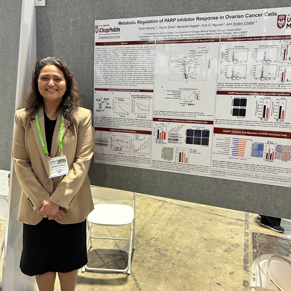 Sridevi Challa presented a poster on metabolic regulation of PARP inhibitor response in ovarian cancer cells #AACR25