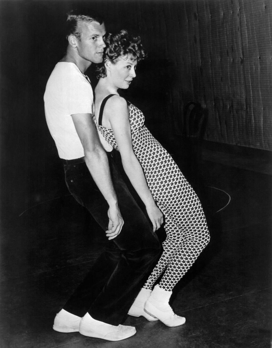 Tab Hunter and Gwen Verdon rehearsing on the set of Damn Yankees (1958)