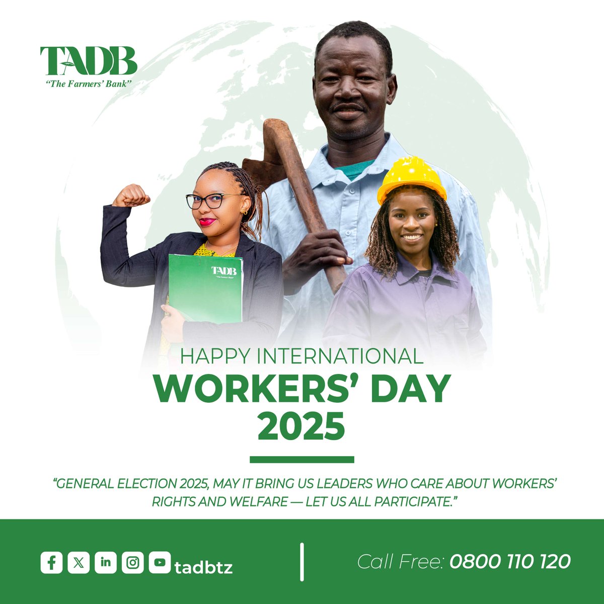 Happy International Workers’ Day!

From smallholder farmers to agri-entrepreneurs and value chain workers, your dedication drives food security, growth, and development.

TADB celebrates and stands with you today and every day.

#TADB #LaborDay #WorkersDay #MayDay