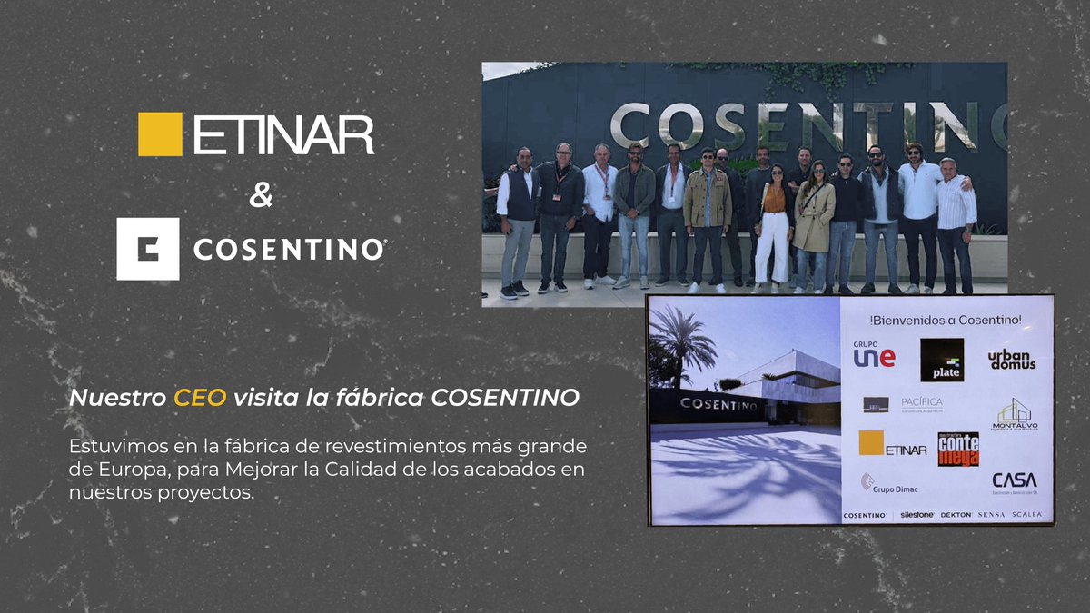 🟨 Visita a la fábrica del <a href="/GrupoCosentino/">Cosentino</a>  por parte de nuestro CEO, para Mejorar la Calidad de los acabados en nuestros proyectos.

🟨 Esta fábrica de revestimientos es la más grande de #Europa, y tendrá su huella en todo lo que construimos como #ETINAR