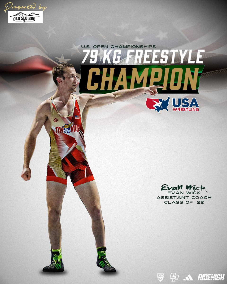CalPolyWrestle's tweet image. Evan added another accolade to his impressive resume in Vegas🥇💪
BIG congrats to former Mustang wrestler and current assistant coach Evan Wick who captured the senior men’s freestyle 79-kilogram title at the U.S. Open Championships over the weekend 🔥 He'll wrestle for a spot…