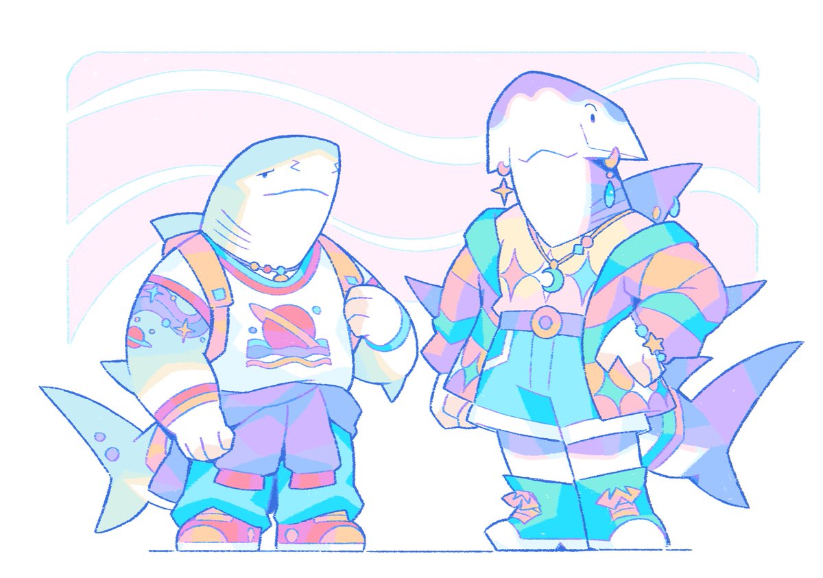 I redesigned the two love interests of Roberto, my great hammerhead shark! 🦈✨

☀️ Paollo Daybreaker, descendant of Bull sharks.

🌙 Selena Nightseer, descendant of Scalloped hammerhead sharks.

A space nerd boy and an esoteric astrologer girl, what could go wrong? hehe 🚀✨🔮