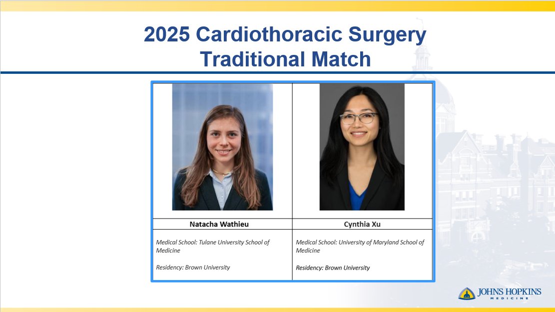 Ahmet Kilic (@ahmetkilicmd) on Twitter photo Proud to announce our incoming CT fellows in August 2026. Welcome to the Hopkins family Drs. Natacha Wathieu & Cynthia Xu. Excited for the future under the dome. <a href="/HopkinsCTSurg/">Johns Hopkins Cardiothoracic Surgery</a> <a href="/SteveYangMD/">Stephen</a> <a href="/ErrolBushMD/">Errol L. Bush, MD, FACS</a> <a href="/DevenPatelMD/">Deven Patel</a> <a href="/NAlvarezMD/">Nkosi Alvarez</a> <a href="/UzmaRahmanMD/">Uzma Rahman</a> <a href="/HH__Wang/">Hanghang Wang (ēč”č”), MD, PhD</a> <a href="/SBroderickMD/">Stephen R Broderick MD MPHS</a> Proud to announce our incoming CT fellows in August 2026. Welcome to the Hopkins family Drs. Natacha Wathieu & Cynthia Xu. Excited for the future under the dome. <a href="/HopkinsCTSurg/">Johns Hopkins Cardiothoracic Surgery</a> <a href="/SteveYangMD/">Stephen</a> <a href="/ErrolBushMD/">Errol L. Bush, MD, FACS</a> <a href="/DevenPatelMD/">Deven Patel</a> <a href="/NAlvarezMD/">Nkosi Alvarez</a> <a href="/UzmaRahmanMD/">Uzma Rahman</a> <a href="/HH__Wang/">Hanghang Wang (ēč”č”), MD, PhD</a> <a href="/SBroderickMD/">Stephen R Broderick MD MPHS</a>