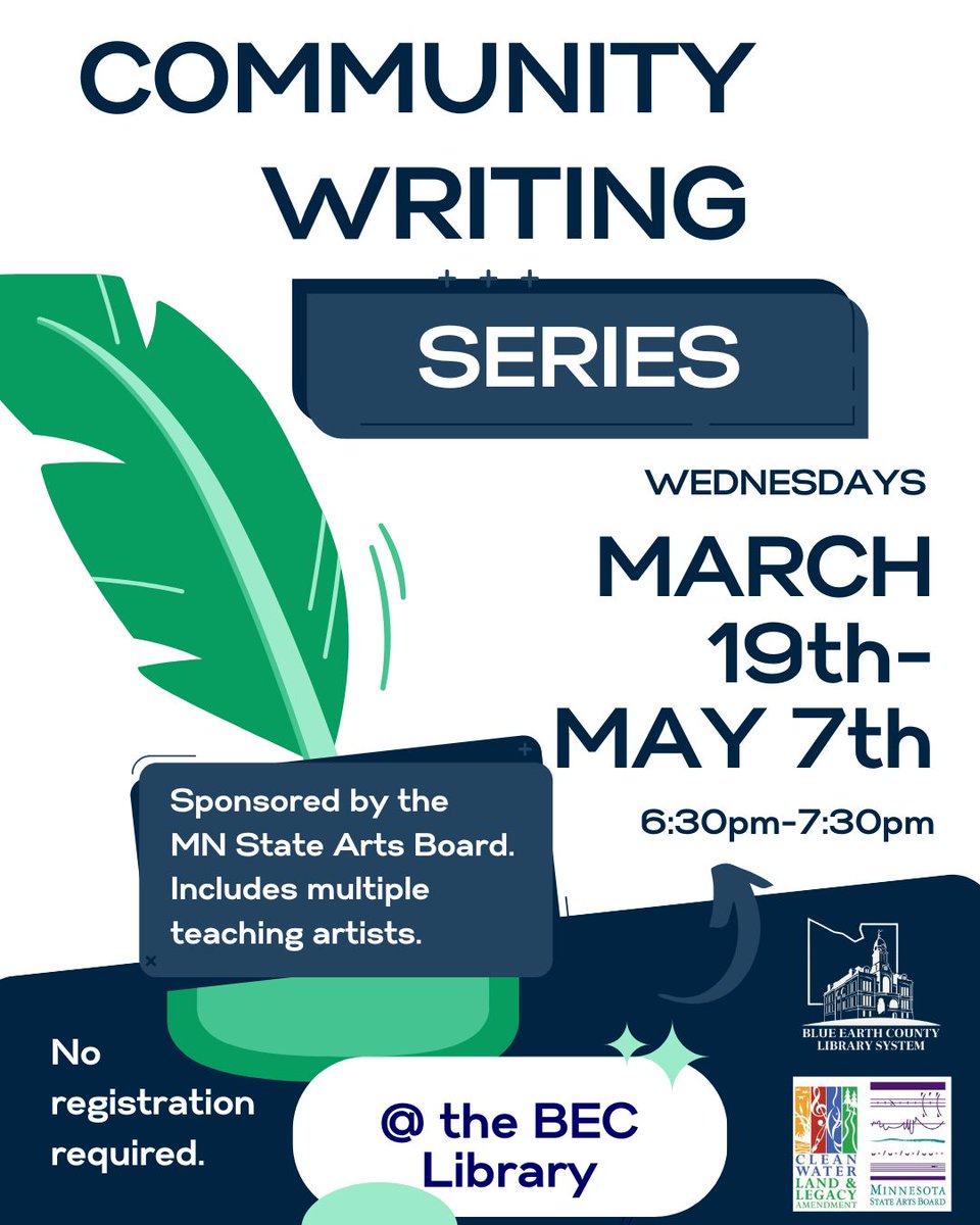The Minnesota State Arts Board grant recipients' Community Writing Series continues tonight from 6:30 PM - 7:30 PM! Tonight, the topic is sentence-level revision with MSAB grantee Annie Lindenberg.

This series occurs every Wednesday from March 19th to May 7th.