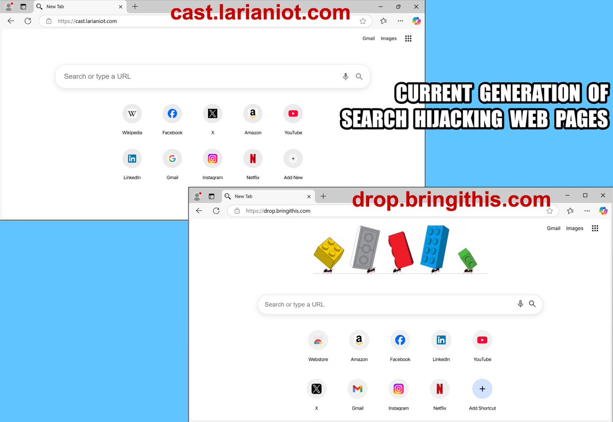 Unit42_Intel's tweet image. We&apos;ve observed a growing volume of domains used for deceptive search pages. This type of activity is typically associated with #BrowserHijacking. These pages more closely mimic Chrome&apos;s &quot;New Tab&quot; page than we&apos;ve seen from prior activity. Details at bit.ly/3YYVIx5