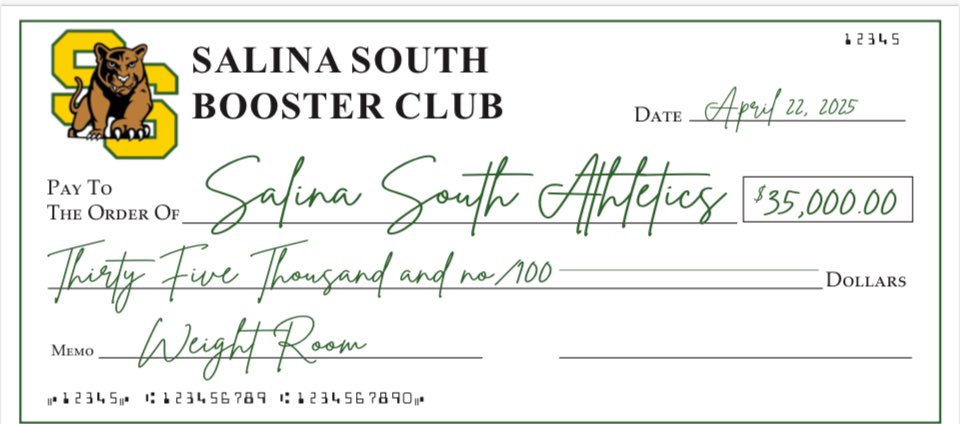 We’re thrilled to announce a $35,000 donation to Salina South weight room pending board approval! This amazing gift was made possible by the success of our very first Roar and Raise event—your support made this happen! <a href="/sportsinkansas/">Sports in Kansas</a> <a href="/USD305/">SalinaPublicSchools</a> <a href="/SouthCougars/">South Cougars</a> <a href="/KansasPregame/">Kansas Pregame</a>