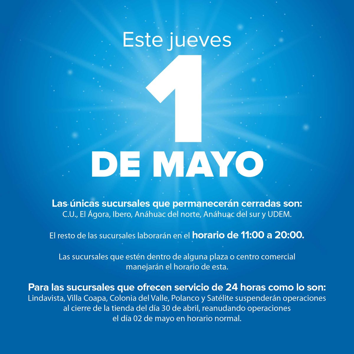 🚨Horario especial este primero de mayo‼️
