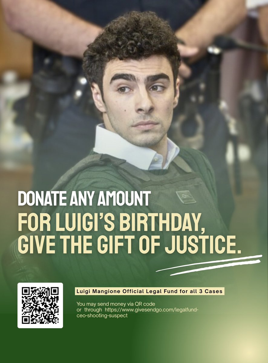 luigidefender's tweet image. 🗞️Luigi’s birthday is in 6 days!
The system already messed with his right to a fair trial and now he needs help to fight back, please let’s remember why we’re doing this!
We raised $962,195 so far 💚🤍
Chip in if you can & share if you care!
🖇️ㅡ givesendgo.com/legalfund-ceo-…