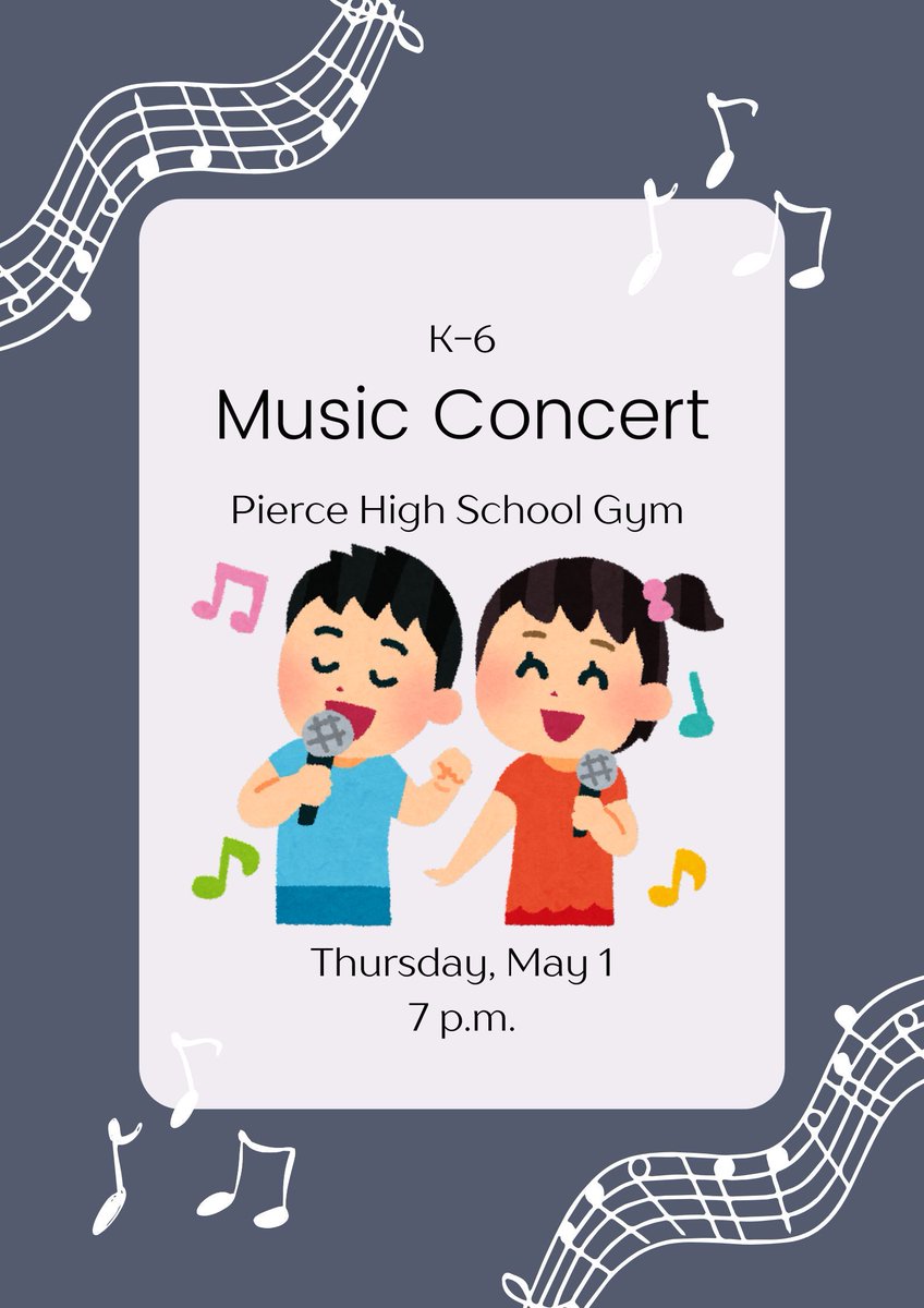 See you tomorrow at the elementary music concert, which starts at 7 p.m. at the high school gym. #piercebluejays