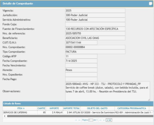 🔴Vean este dato de color: el servicio de catering para un break que pagó la presidencia del Tribunal Superior de Justicia (TSJ) de Córdoba equivale al salario de un empleado judicial con un año de antigüedad. Y es solo uno de los gastos.