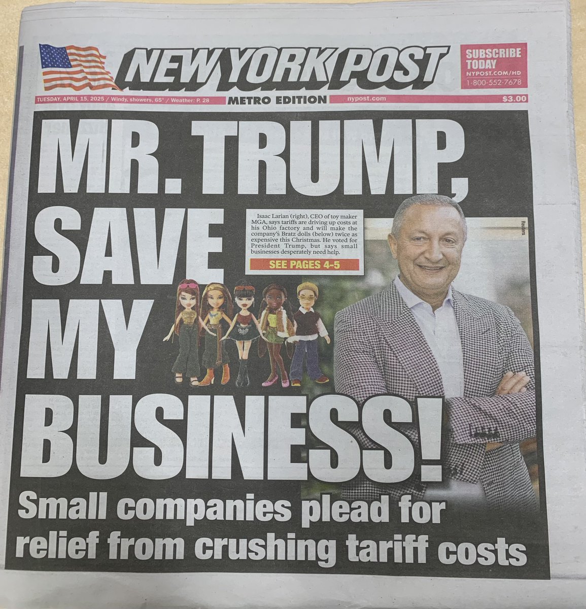 Time is running out! Please give a 3 year #tariff reprieve to toy co’s. <a href="/MGAEnt/">MGA Entertainment</a> runs the largest US toy factory in Ohio &amp; we plan to expand it by 220k sf. Plus we’ve acquired 575 acres in Apple Valley, Calif to create America’s toy manufacturing hub! But these ambitious projects