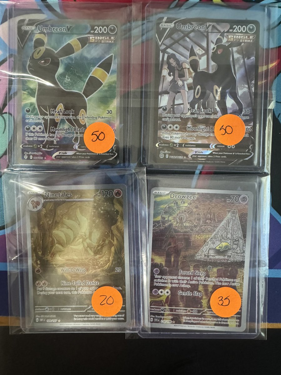 For sale - take 10% off listed sticker price.

Add $5 for shipping under $100 (BMWT)

All are NM. Flareon SIR has a small edge mark at top.