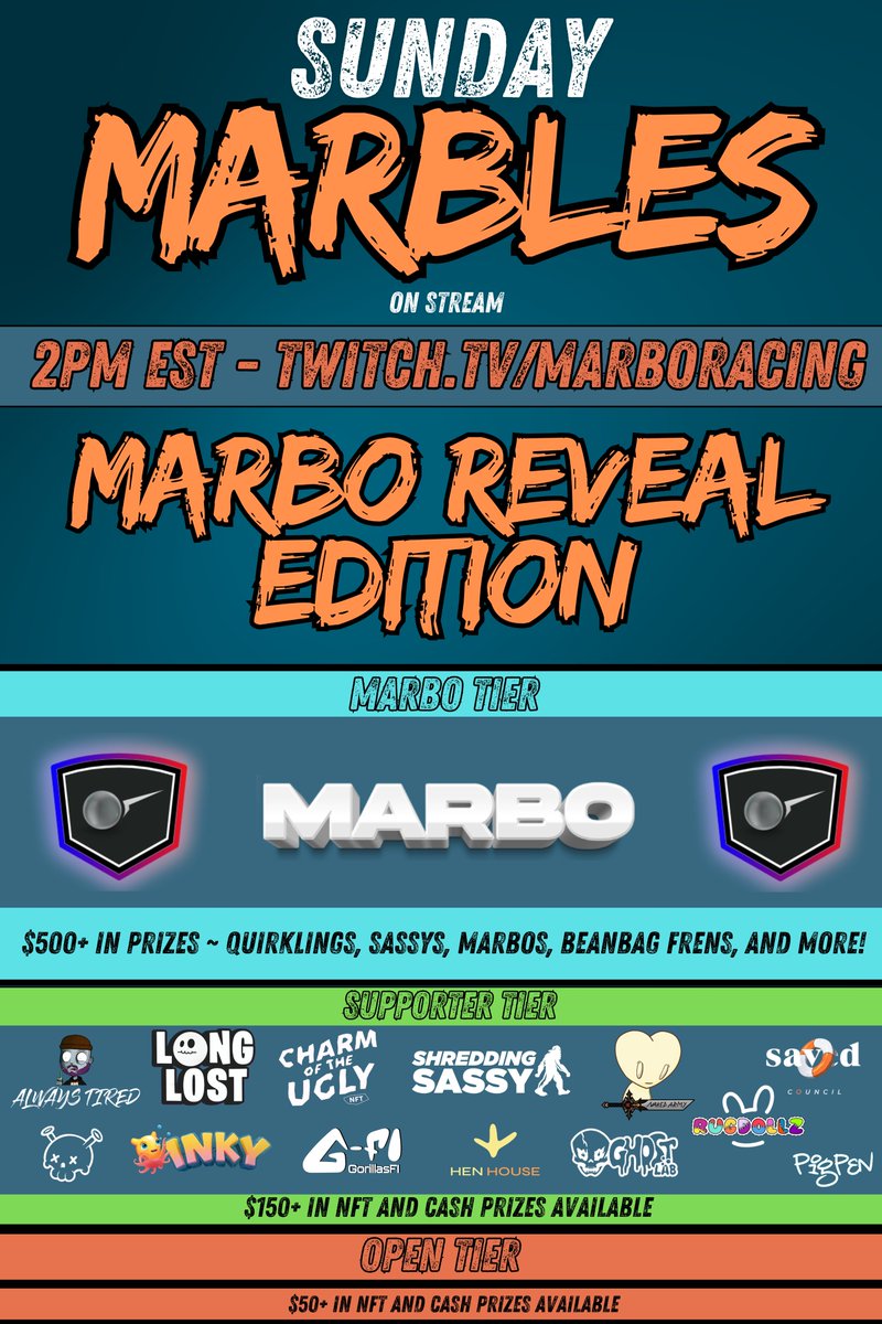 It's about to go down this Sunday! Hope y'all are ready!!🏁

🚨 MARBO RACING IS OFFICIALLY MINTED OUT! 🚨
All 1,111 NFTs have been claimed — and now we’re about to make Web3 history.

🔥 This Sunday @ 2PM EST, join us LIVE for the most electric Sunday Marbles event yet:

🎥