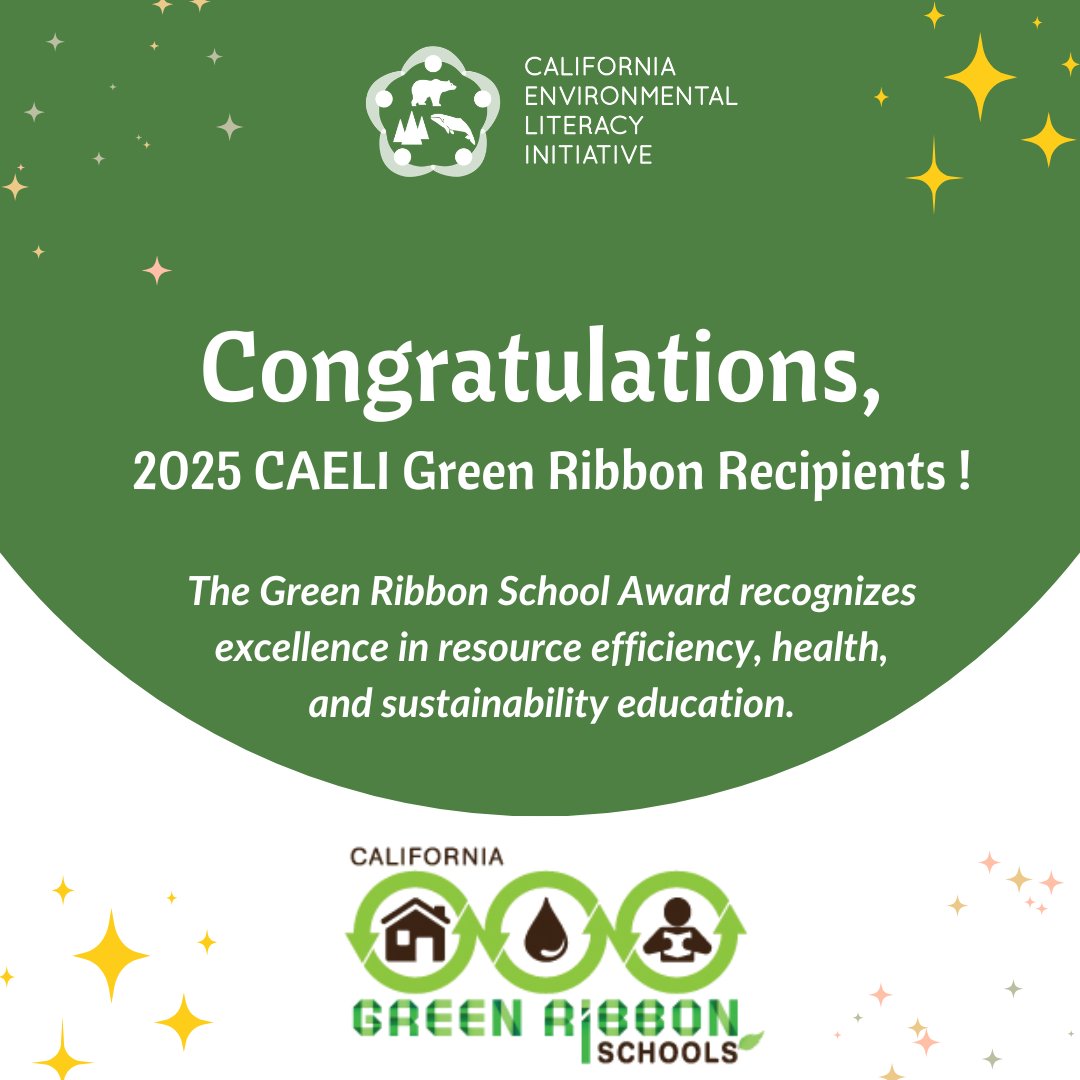 We would like to congratulate all honorees of the 2025 California Green Ribbon School Award! 🎉🏆 
Over 30% are CAELI members, reflecting the strength and reach of our statewide network. Join us in congratulating them!! 👏
 ow.ly/JHLp50VKXfQ