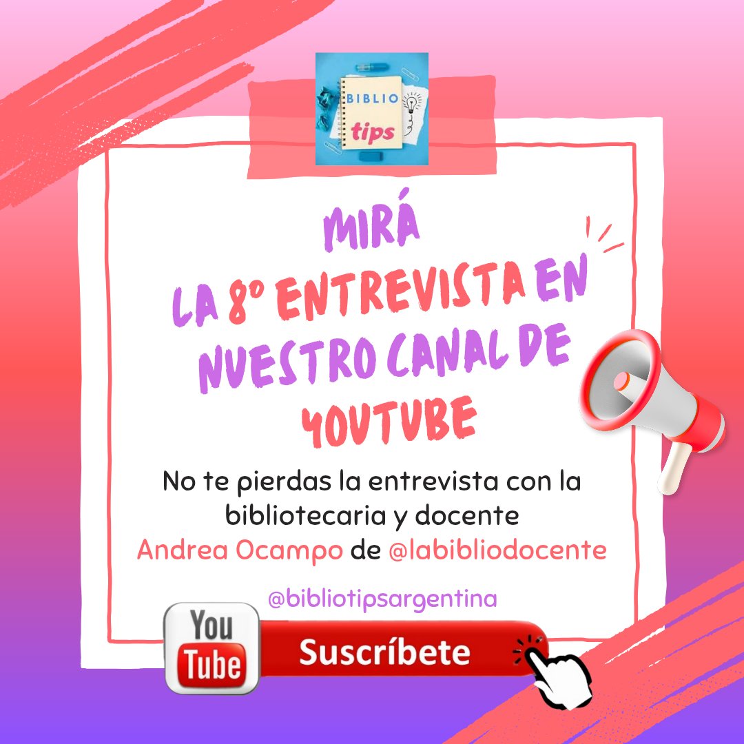 TipsBiblio's tweet photo. 📢No te pierdas la 8va #entrevista con la bibliotecaria y docente Andrea Ocampo de @labibliodocente

🔗Sumate a nuestro Canal de #YouTube
@bibliotipdargentina
https://t.co/vpvlX7lqem https://t.co/xD2kxHPrXO