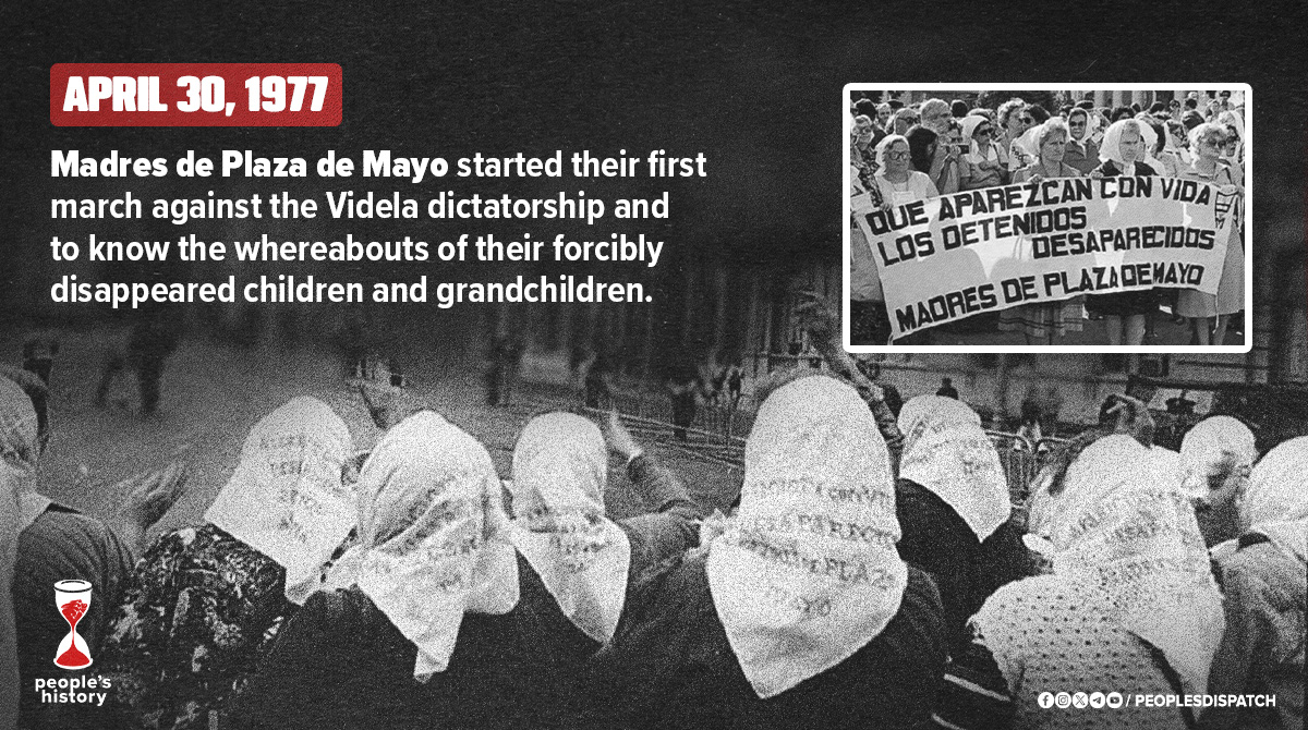 BTlongreads's tweet photo. #PeoplesHistory | 🇦🇷Today in 1977, a group of just over a dozen mothers marched around the Plaza de Mayo in front of the Casa Rosada presidential palace in Buenos Aires to demand answers about their children, forcibly disappeared by Argentina’s US-backed military dictatorship. They returned to Plaza de Mayo every Thursday, with more and more family members, and read the names out of their missing relatives. 

They became the legendary human rights movement Madres de la Plaza de Mayo. Their iconic white scarves became a global symbol of resistance against state terror and in the struggle for truth, justice, and memory.

#Argentina #NuncaMas