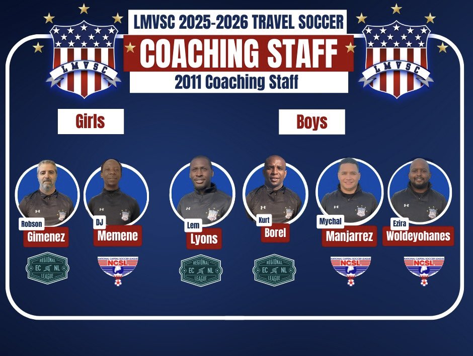 We’re proud to announce our 2025-2026 Coaching Slate.  Meet our 2012-2011 Head Coaches!

#CoachingExcellence #LeadTheWay #FutureChampions  #BuildingLeaders #GameChangers