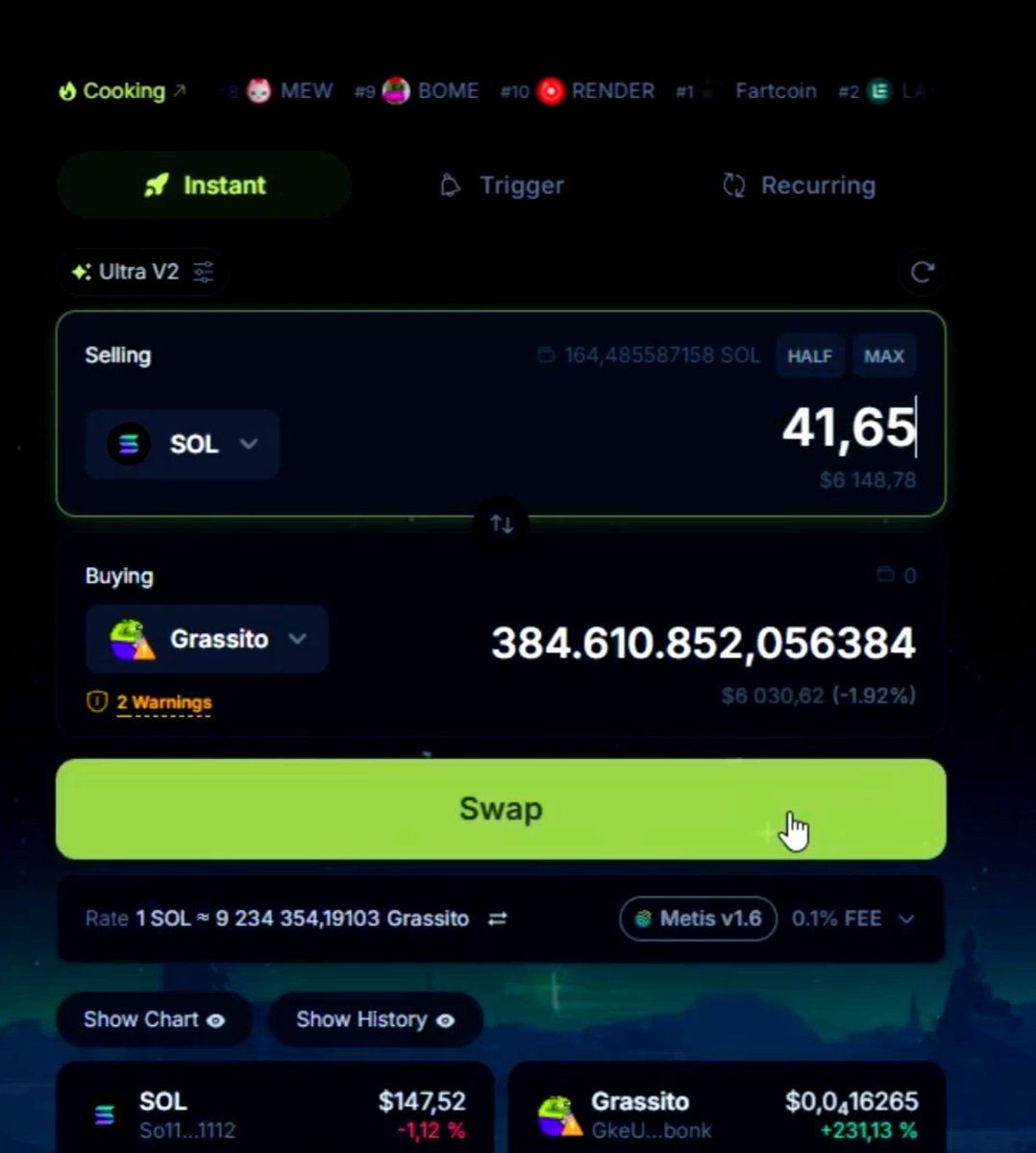 The knight has moved ⚔️

400M #GRASSITO (~$6K) BUY confirmed. #Grassito community WINS

Let’s raffle it out 😈

✅ Follow
✅ Like &amp; RT
✅ Drop your $SOL address

Winners incoming - stay active 🌿