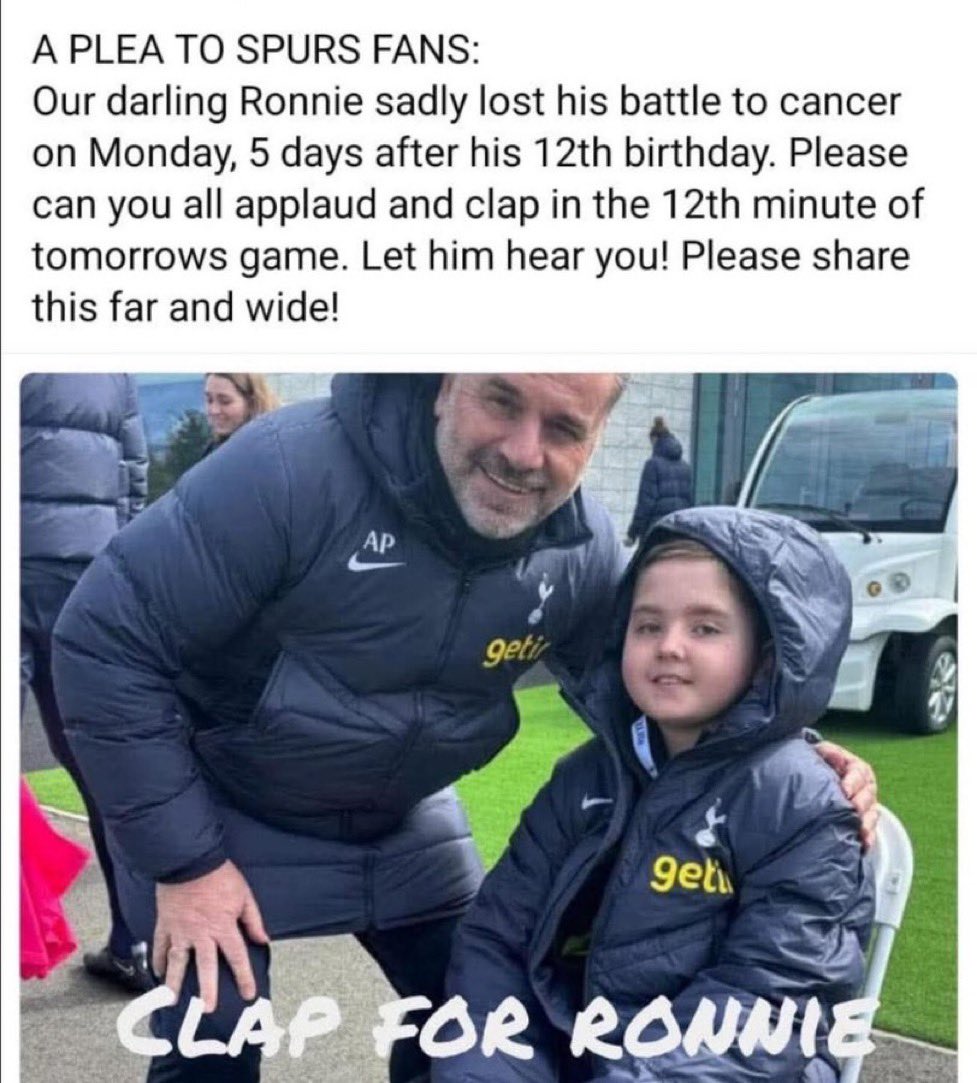 Please clap for Ronnie in the 12th minute tomorrow and share this message 🤍